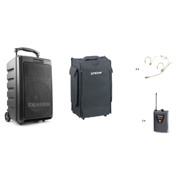 Senrun EP900 højttaler 180W m/2x: modtager og 2x headset mikrofon 